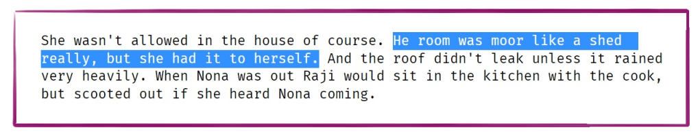Example text with a single sentence selected to highlight it while proofreading.