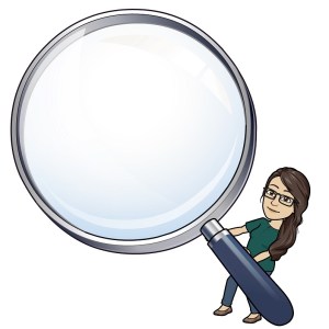 BitmoJo with an oversized magnifying glass.