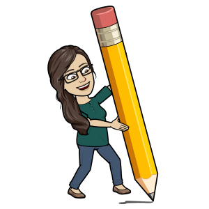 BitmoJo with a giant pencil to practise writing before publishing a novel.