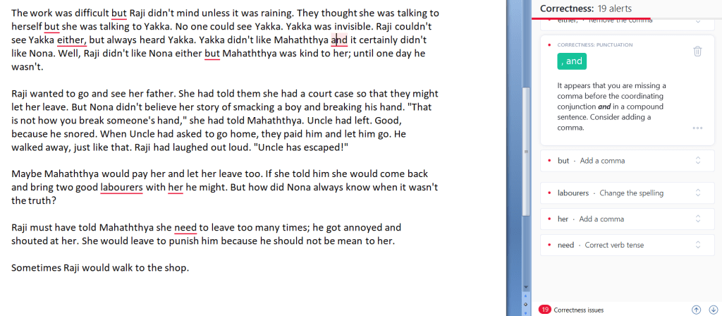 Grammarly in action within Microsoft Word during self-editing.