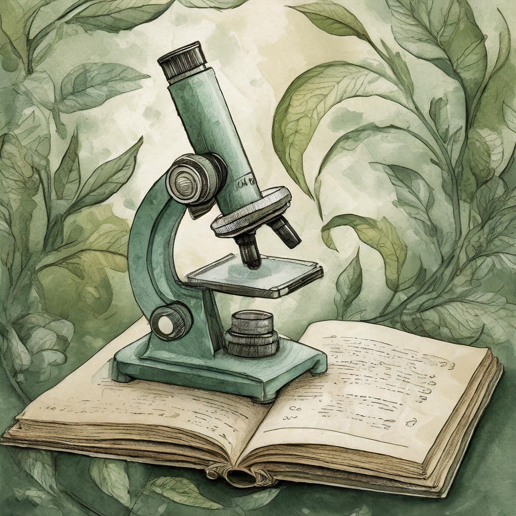 Microscope on open book. With Adobe Firefly, trained on licensed images.