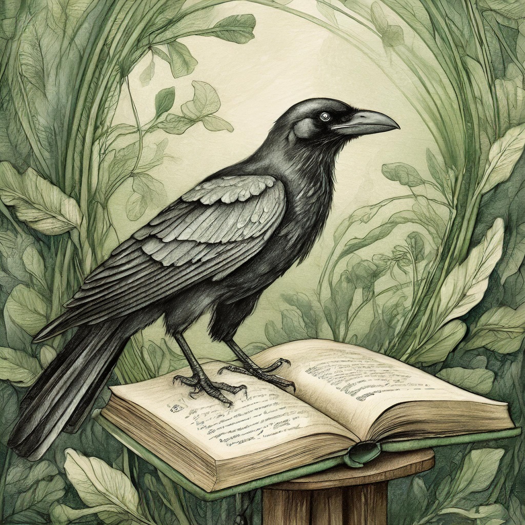 Raven on open book. With Adobe Firefly, trained on licensed images.